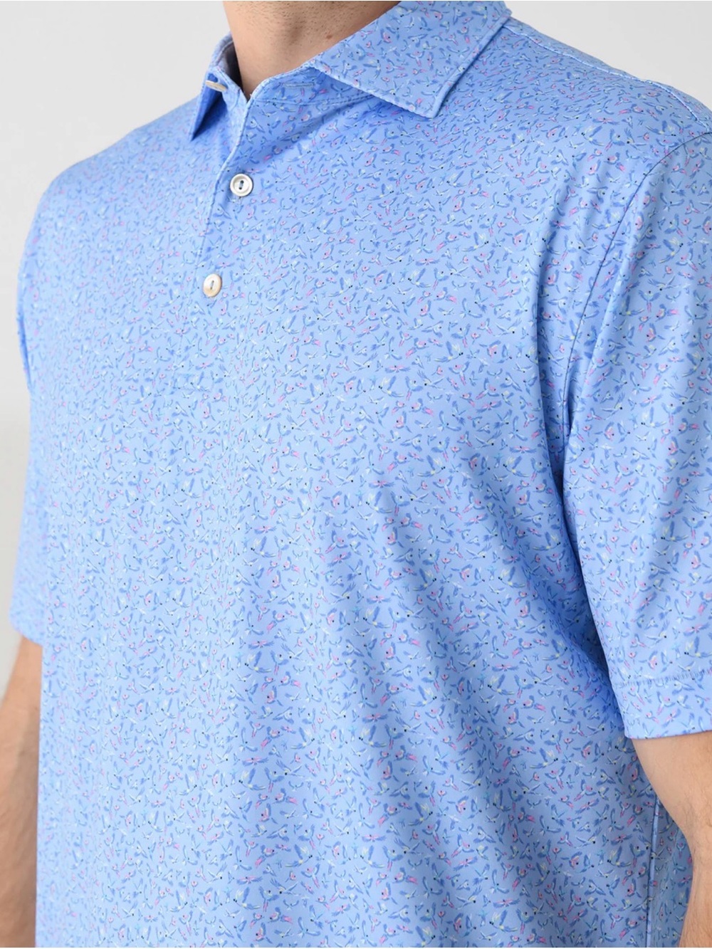 NWT Peter Millar Crown Sport Summer Comfort Performance Polo Blue Macaw Print